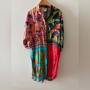 FARM Rio Colorful Striped and Floral Midi Dress